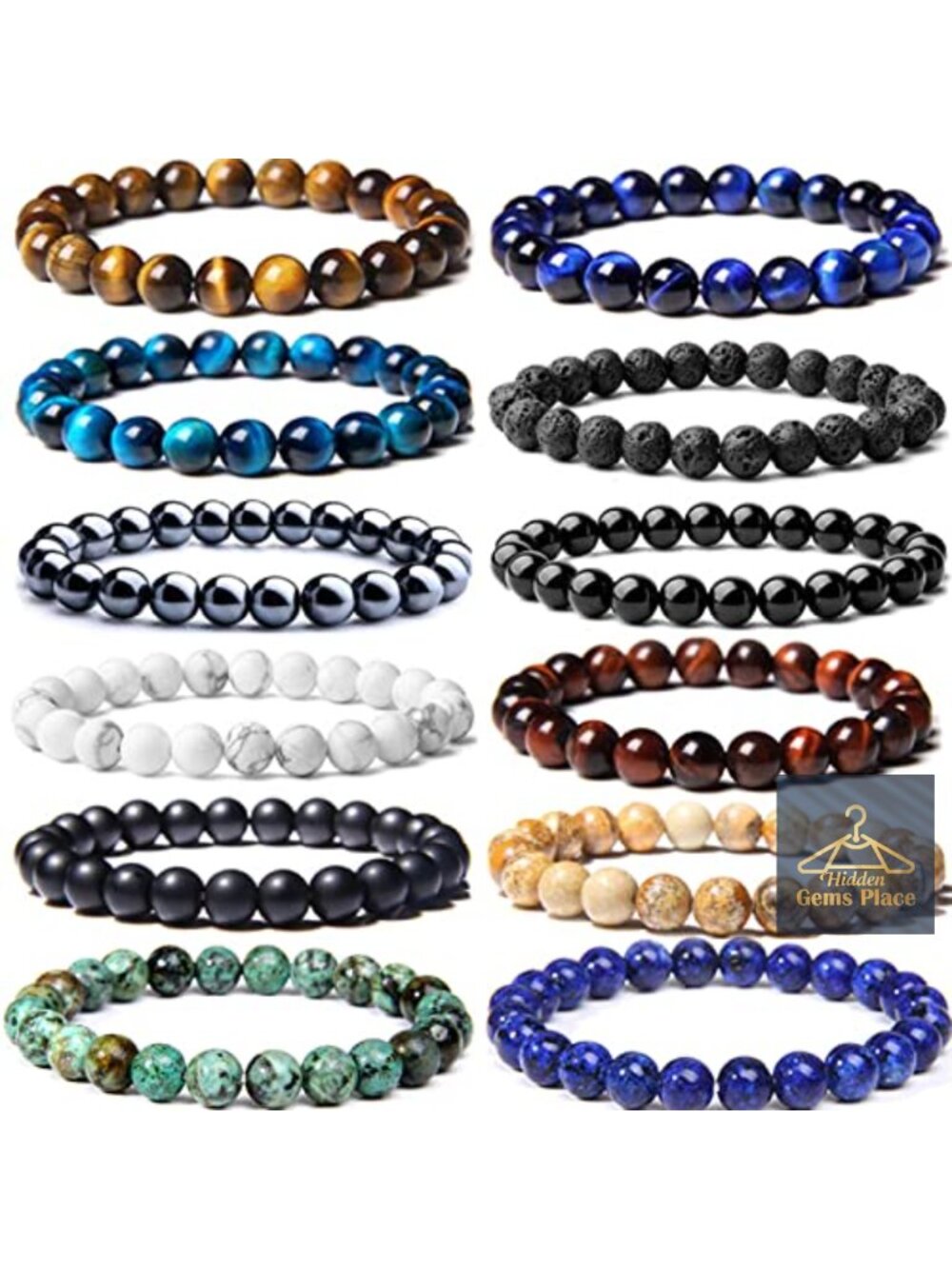 12-Piece Semi-Precious Gemstones Beaded Bracelet Set for Unisex